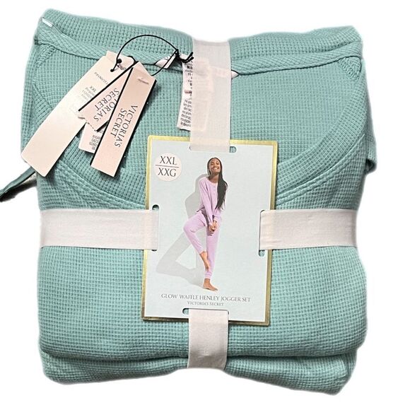 Victoria’s Secret Glow Waffle Henley Jogger thermal Pajama Set Sage XXL - Picture 7 of 7